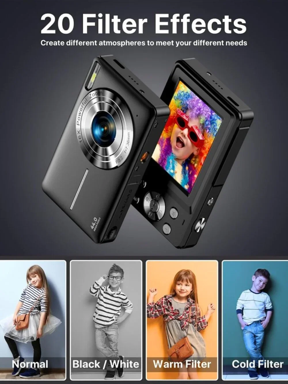 FHD 1080P Digital Camera for Teens & Kids, Compact 16X Zoom, Anti-Shake